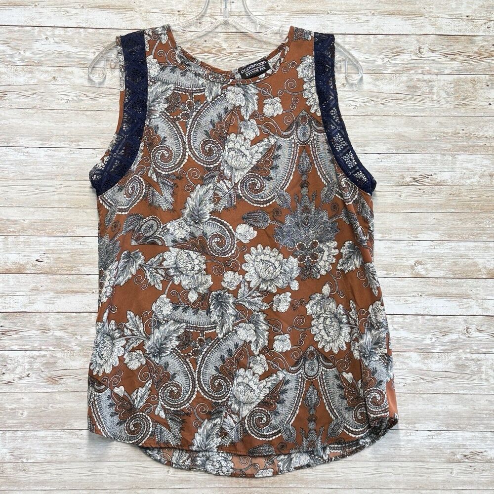 Papermoon Stitch Fix Womens Sleeveless BOHO Blouse Top Sz M Rust Floral Lace